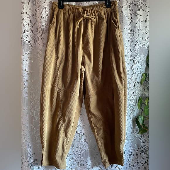 Women’s Mustard Corduroy Barrel Wide Leg Drawstring Pants M Size 6 - Picture 11 of 14